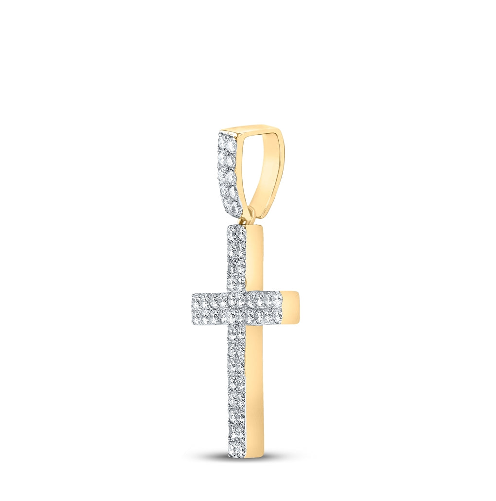10K Yellow Gold Mens Round Diamond Cross Charm Pendant 1ctw