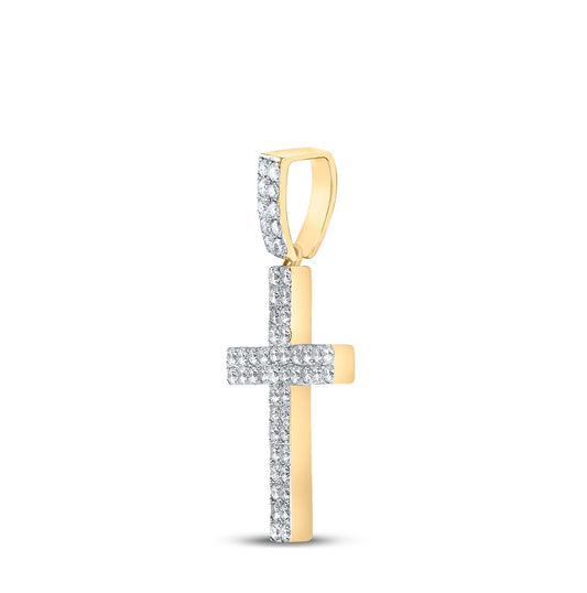 10K Yellow Gold Mens Round Diamond Cross Charm Pendant 1ctw