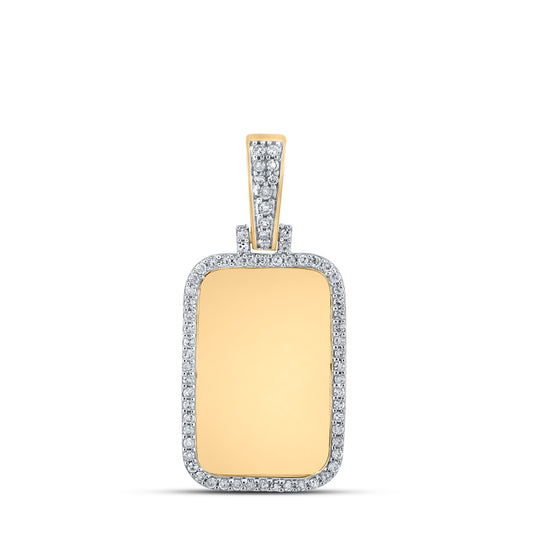 10K Yellow Gold Mens Round Diamond Dog Tag Charm Pendant 1/3 Cttw