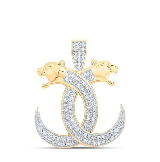 10kt Yellow Gold 7/8ctw Diamond Nk Panther Mens Charm