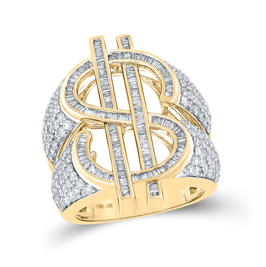 10kt Yellow Gold 2 7/8ctw Diamond Nk Dollar Mens Ring