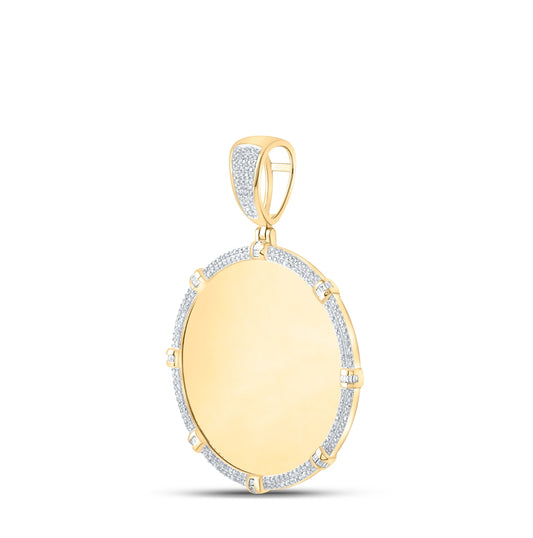 10K Yellow Gold Mens Round Diamond Memory Circle Charm Pendant 3/4 Cttw, Length: 2.24 In, Width: 1.67 In