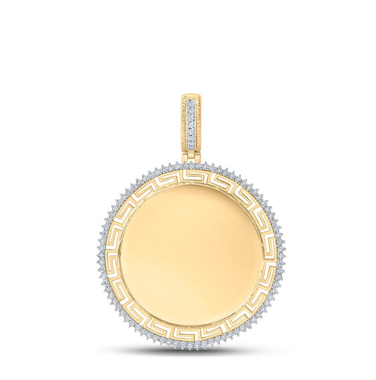 10K Yellow Gold Mens Round Diamond Memory Circle Charm Pendant 1/4 Cttw