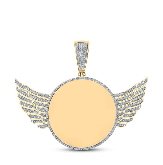 10K Yellow Gold Mens Round Diamond Wing Memory Circle Charm Pendant 3/4 Cttw, Length: 2.05 In, Width: 2.52 In