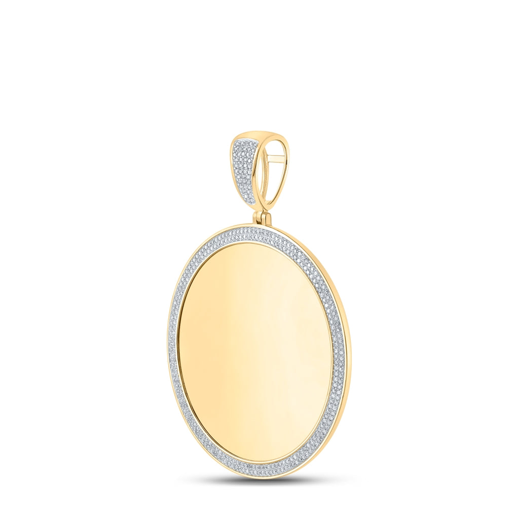 10K Yellow Gold Mens Round Diamond Memory Circle Charm Pendant 1 Cttw, Length: 2.61 In, Width: 1.91 In