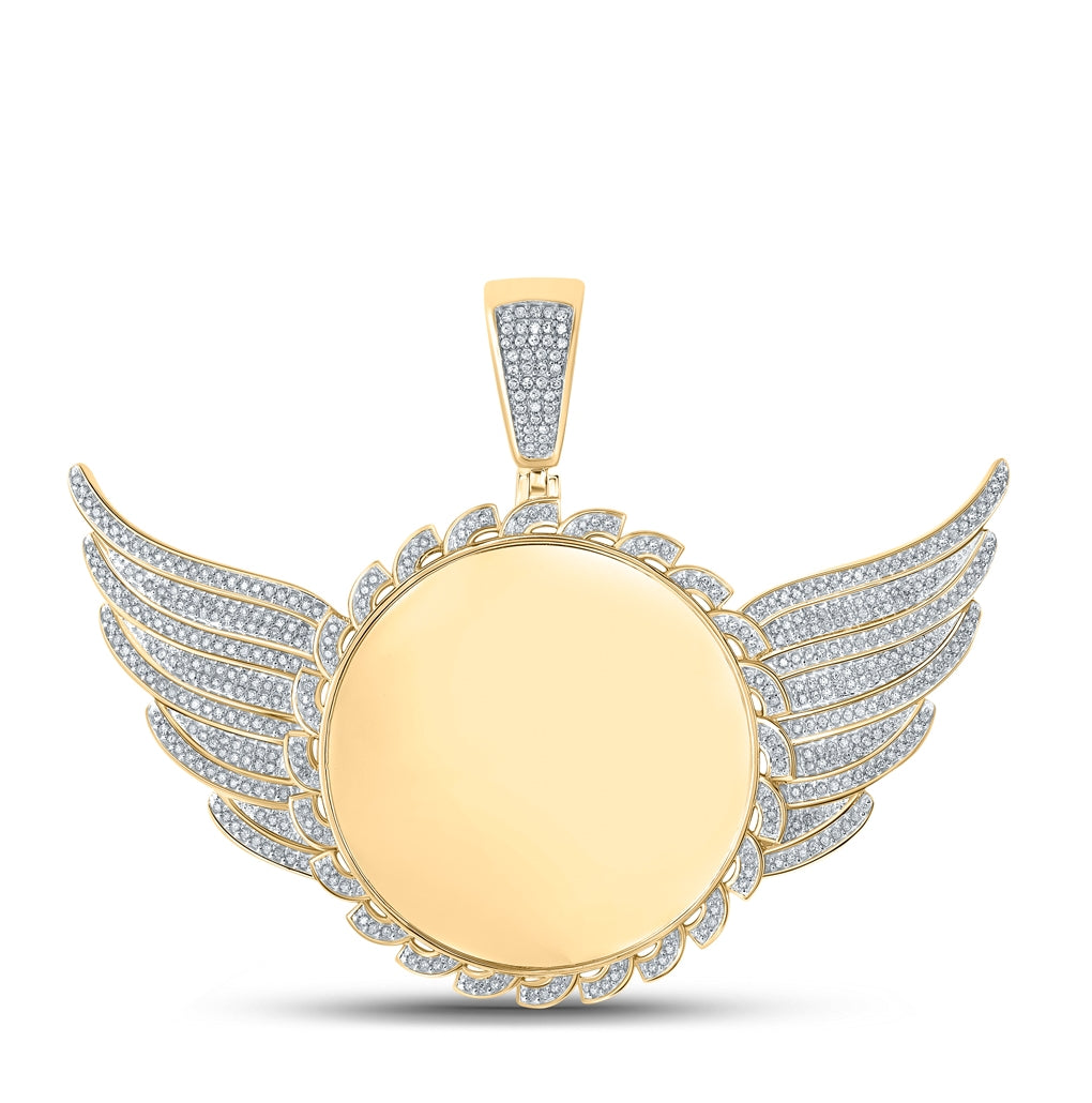 10K Yellow Gold Mens Round Diamond Wing Memory Circle Charm Pendant 1 Cttw, Length: 2.23 In, Width: 2.83 In