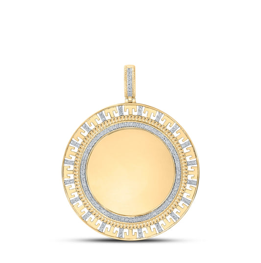 10K Yellow Gold Mens Round Diamond Memory Circle Charm Pendant 3/8 Cttw
