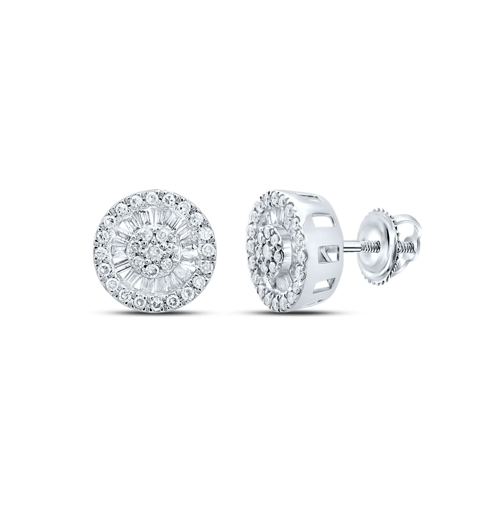 10K White Gold Womens Baguette Diamond Cluster Earrings 1/3 Cttw, Length: 0.39 In, Width: 0.38 In
