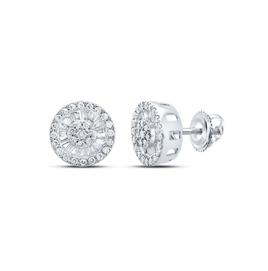 10K White Gold Womens Baguette Diamond Cluster Earrings 1/3 Cttw, Length: 0.39 In, Width: 0.38 In