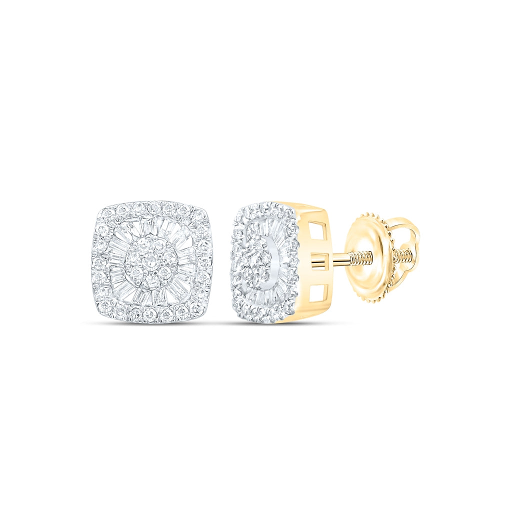 10K White Or Yellow Gold Womens Baguette Diamond Square Earrings