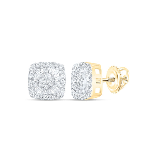 10K White Or Yellow Gold Womens Baguette Diamond Square Earrings