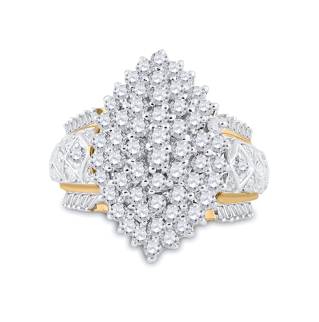 10K Yellow Gold Womens Round Diamond Marquise-shape Cluster Ring 2 Cttw, Womens Size: 5-10