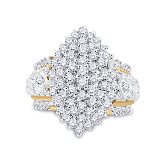 10K Yellow Gold Womens Round Diamond Marquise-shape Cluster Ring 2 Cttw, Womens Size: 5-10