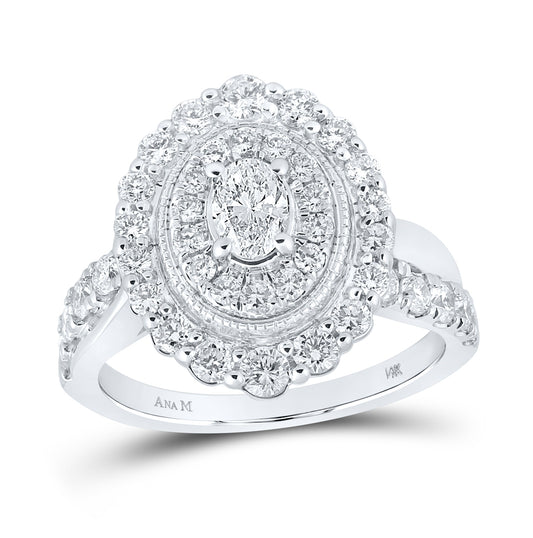 14K White Gold Oval Diamond Halo Bridal Wedding Engagement Ring 1-1/2ctw, Womens Size: 5-10
