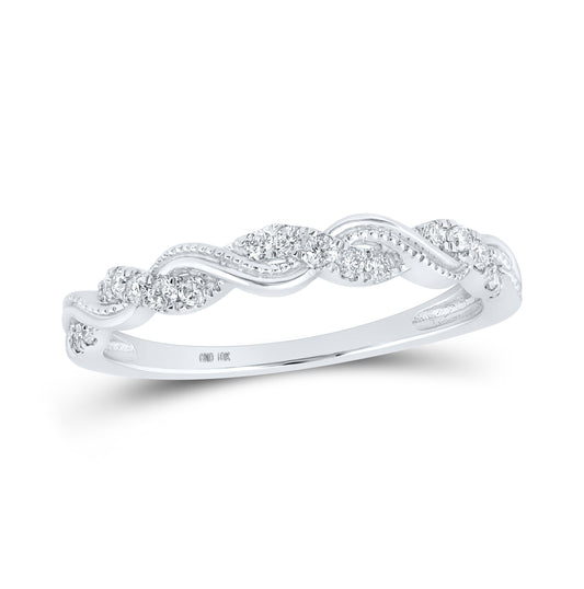 10K White Gold Womens Round Diamond Twist Stackable Band Ring 1/5 Cttw, Womens Size: 5-10