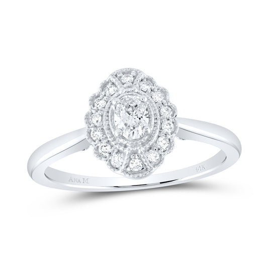 14kt White Gold 1/3ctw Diamond Ana M 1/6ct-coval Engagement Single Halo Ring