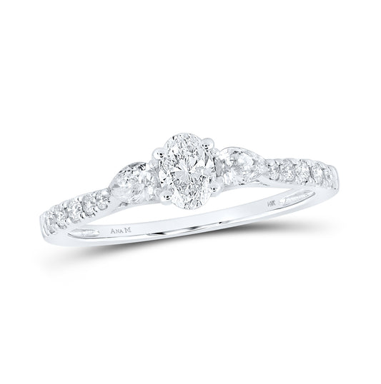 14kt White Gold 5/8ctw Diamond Ana M 1/3ct-coval 2*1/5ct-spear No Halo Engagement Ring