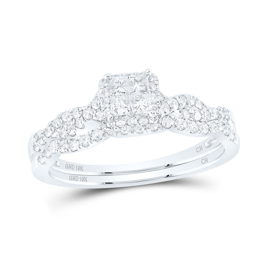 10K White Gold Princess Diamond Bridal Wedding Ring Band Set 1/2 Cttw, Womens Size: 5-10