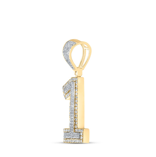 10K Two-tone Gold Mens Round Diamond Number Charm Pendant 5/8 Cttw, Length: 1.34 In, Width: 0.59 In
