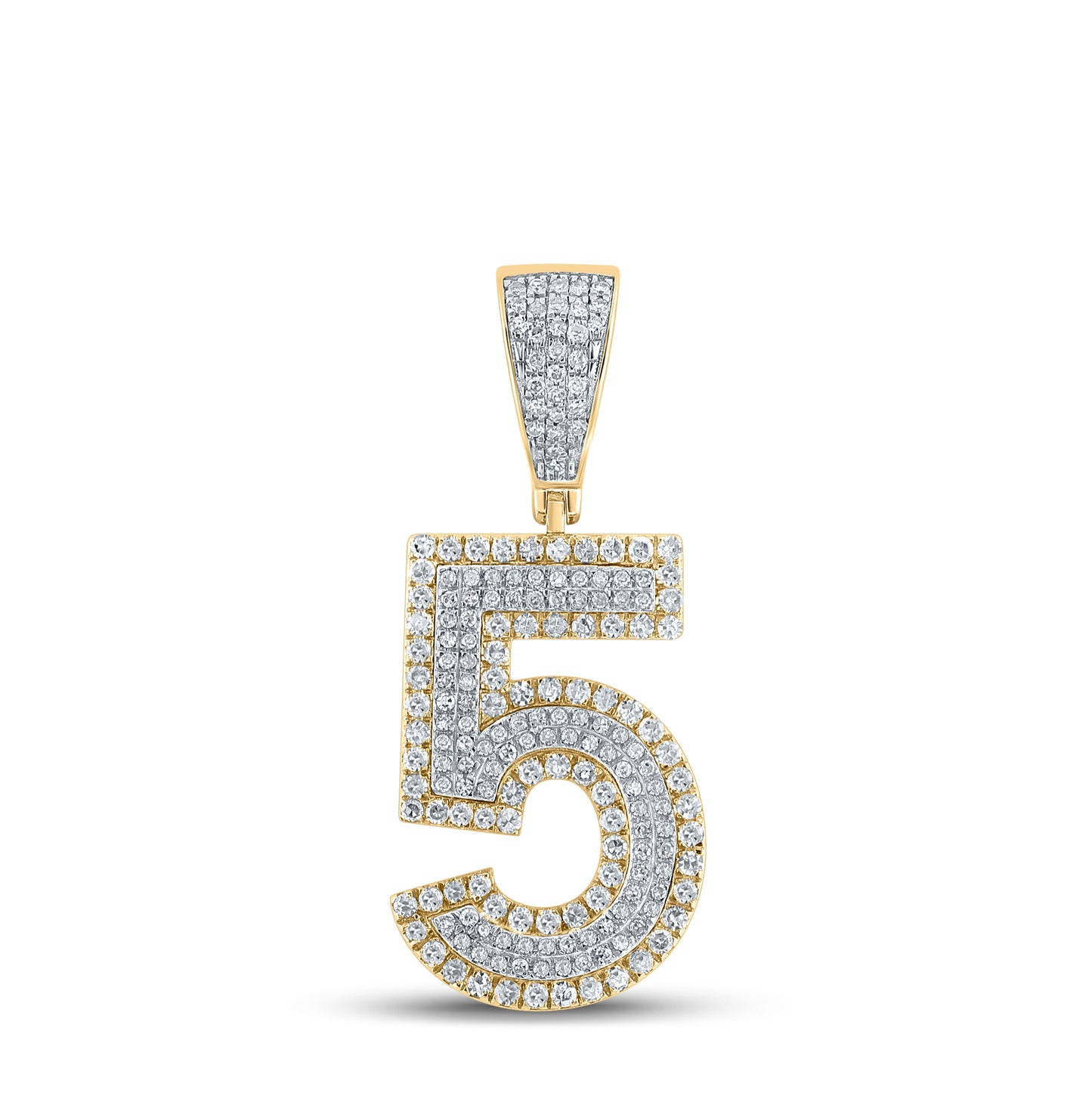 10K Two-tone Gold Mens Round Diamond Number Charm Pendant 5/8 Cttw, Length: 1.34 In, Width: 0.59 In