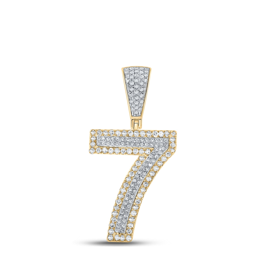 10K Two-tone Gold Mens Round Diamond Number Charm Pendant 5/8 Cttw, Length: 1.34 In, Width: 0.59 In