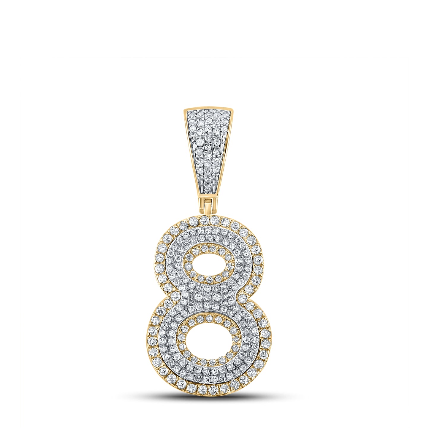 10K Two-tone Gold Mens Round Diamond Number Charm Pendant 5/8 Cttw, Length: 1.34 In, Width: 0.59 In