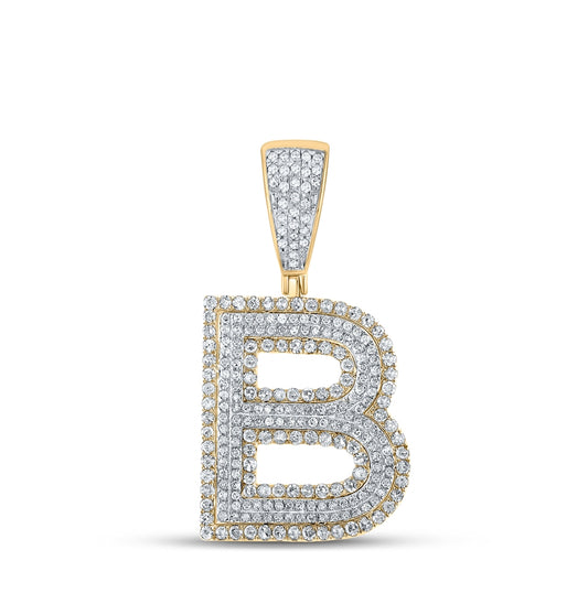 10K Two-tone Gold Mens Round Diamond Letter Charm Pendant