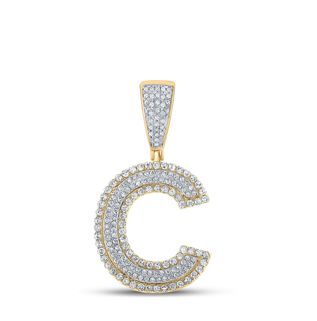 10K Two-tone Gold Mens Round Diamond Initial Letter Charm Pendant