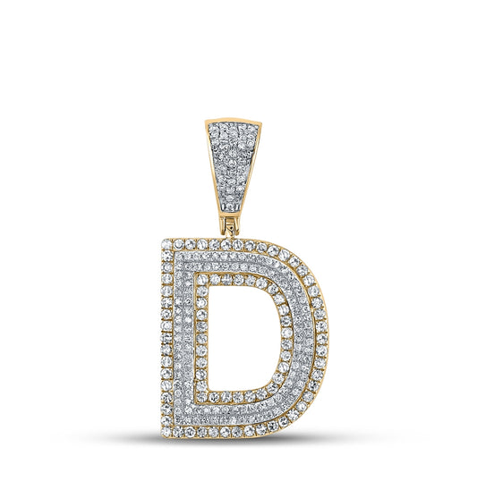 10K Two-tone Gold Mens Round Diamond Letter Charm Pendant