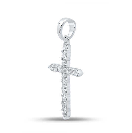 10K White Gold Womens Round Diamond Cross Pendant 1/4 Cttw, Length: 0.96 In, Width: 0.53 In
