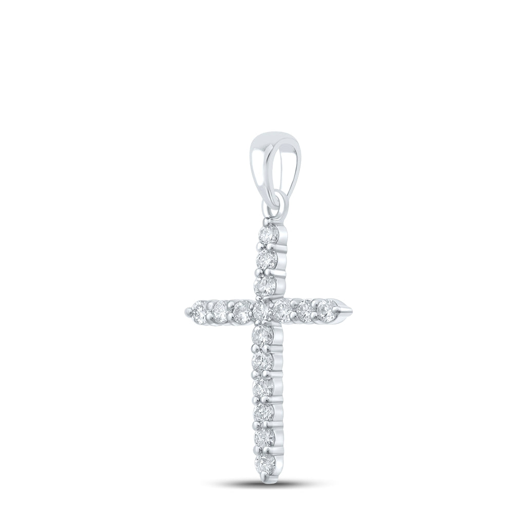 10K White Gold Womens Round Diamond Cross Pendant 1/2 Cttw