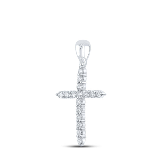 10K White Gold Womens Round Diamond Cross Pendant 1/2 Cttw