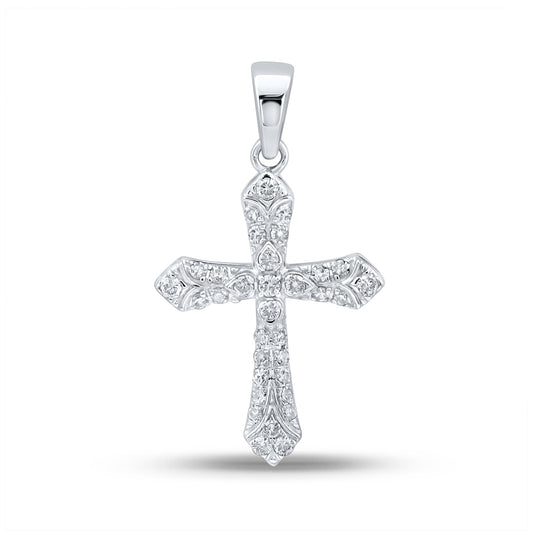 10K White Gold Womens Round Diamond Cross Pendant 1/3 Cttw, Length: 1 In, Width: 0.61 In