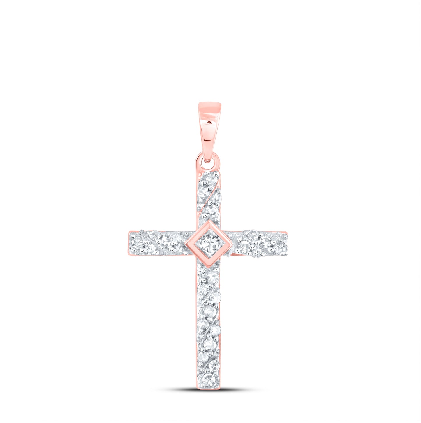 10K White Gold Womens Round Diamond Cross Pendant 1/4 Cttw, Length: 0.95 In, Width: 0.49 In