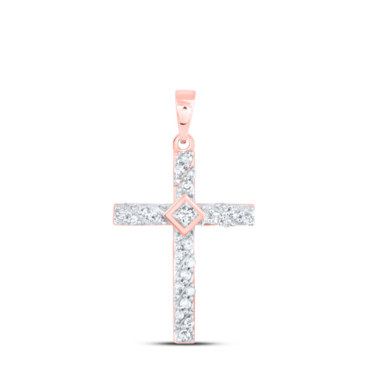 10K White Gold Womens Round Diamond Cross Pendant 1/4 Cttw, Length: 0.95 In, Width: 0.49 In