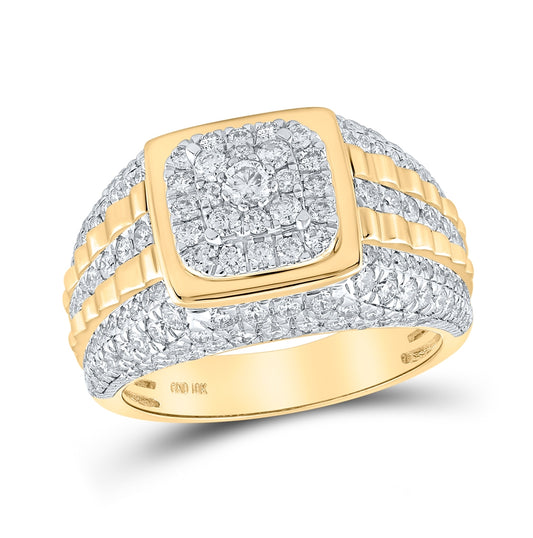 10K Yellow Gold Mens Round Diamond Square Ring 2-1/2 Cttw, Mens Size: 7-13