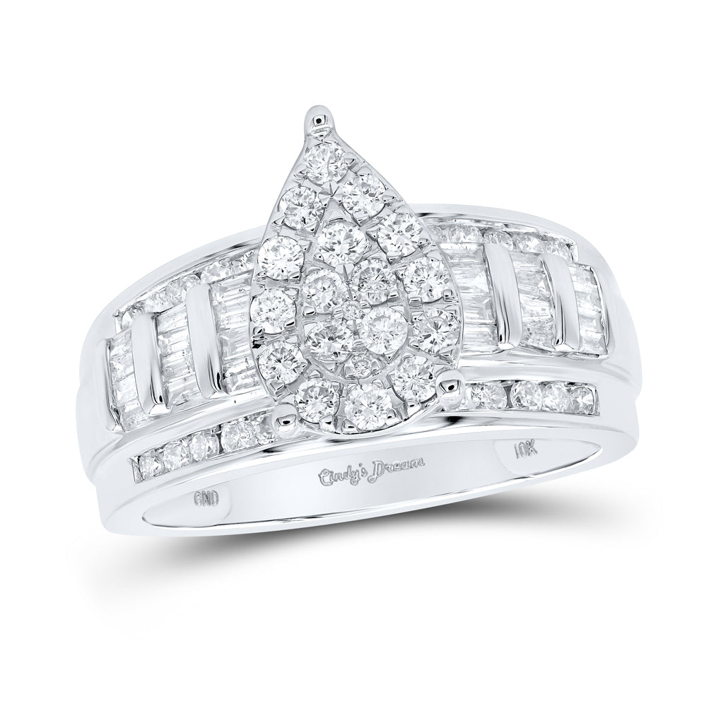 10K White Gold Round Diamond Cluster Bridal Wedding Engagement Ring 1ct., Womens Size: 5-10