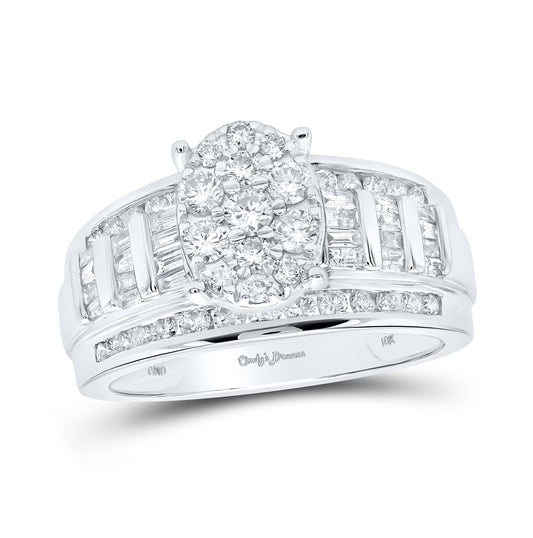 10K White Gold Round Diamond Oval Cluster Bridal Wedding Engagement Ring 1 Cttw, Womens Size: 5-10