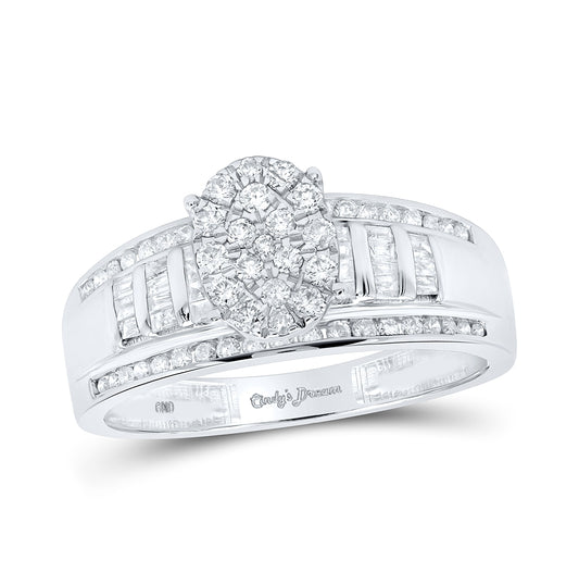 10K White Gold Round Diamond Oval Bridal Wedding Engagement Ring 1/2ctw, Womens Size: 5-10