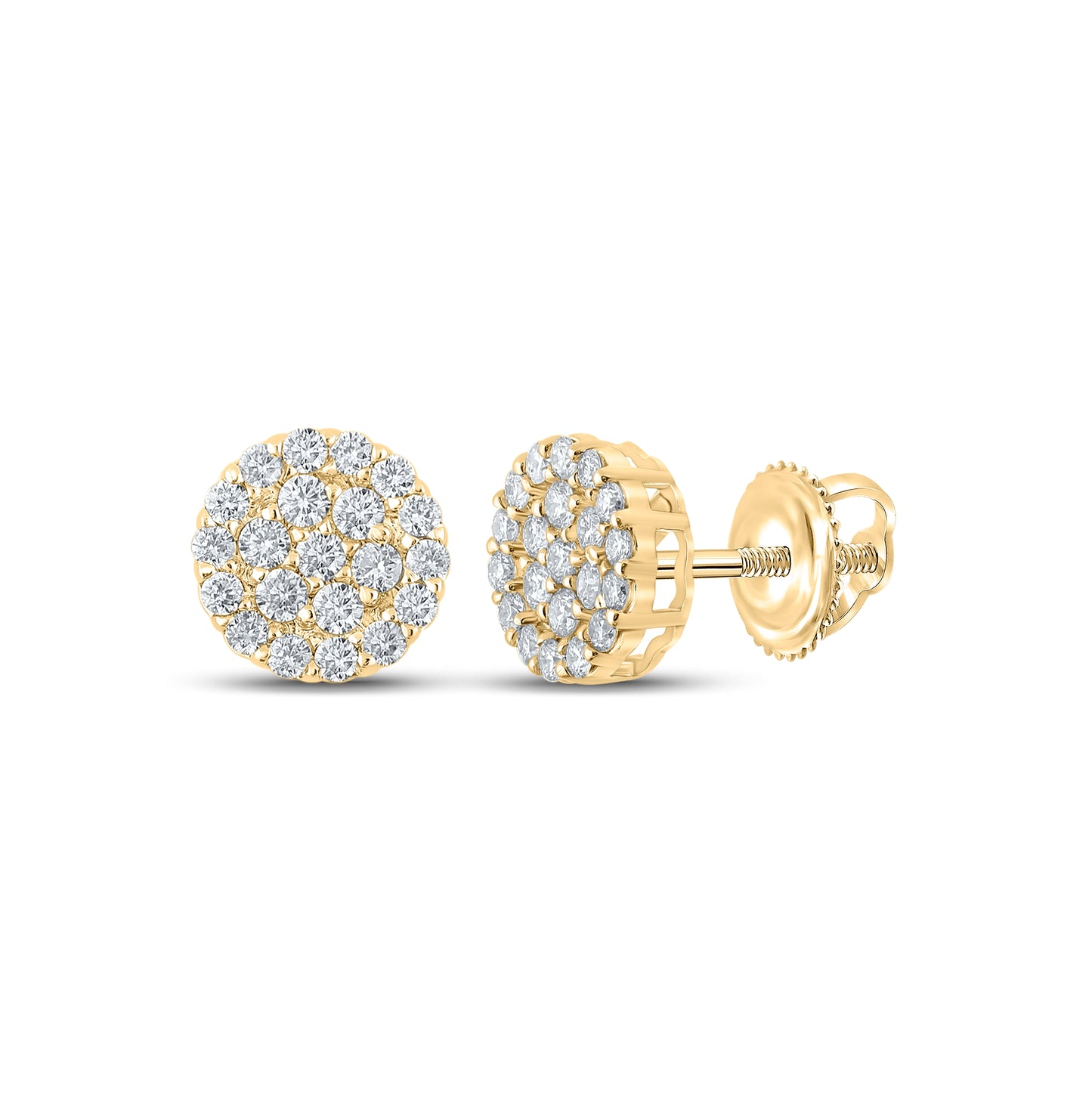 10K Yellow Gold Round Diamond Cluster Earrings 3/4 Cttw, Length: 0.33 In, Width: 0.31 In