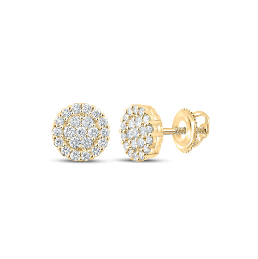 10K Yellow Gold Round Diamond Cluster Earrings 1-5/8 Cttw