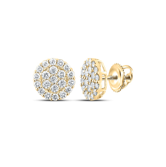 10K Yellow Gold Round Diamond Cluster Earrings 2 Cttw