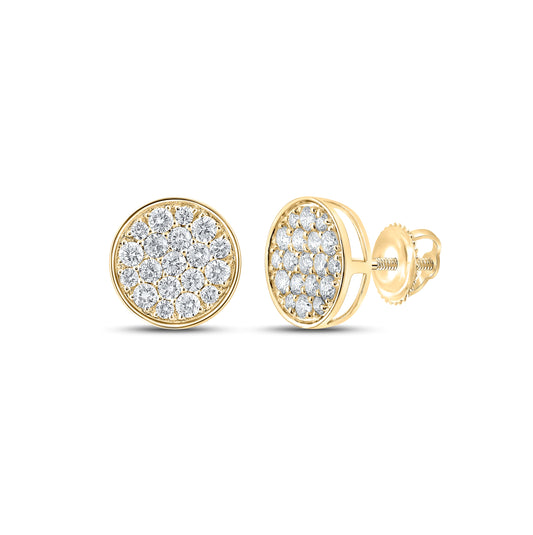 10K Yellow Gold Round Diamond Button Circle Earrings 3/4 Cttw