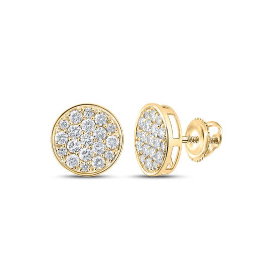 10K Yellow Gold Round Diamond Button Cluster Earrings 1 Cttw