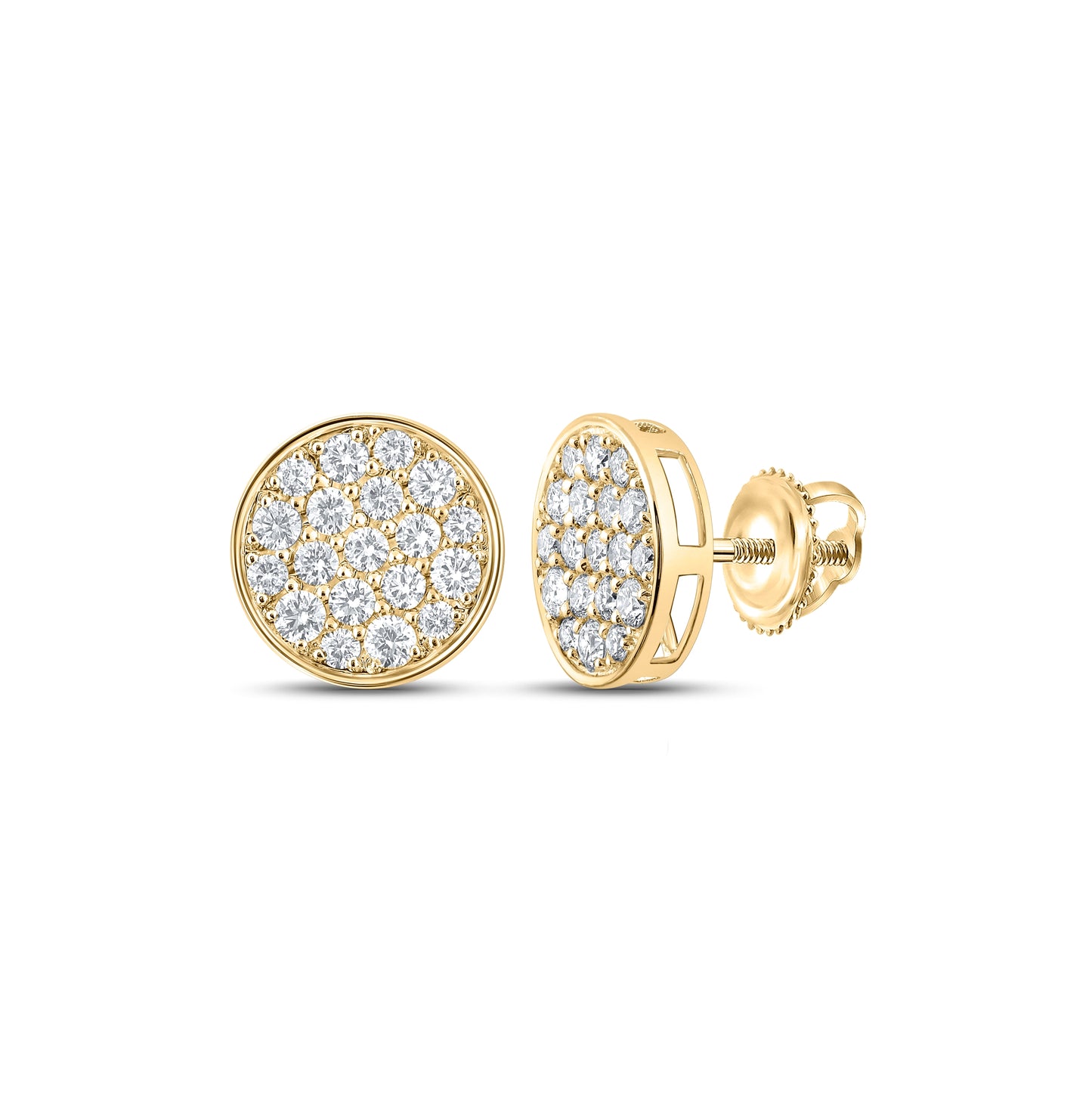 10K Yellow Gold Round Diamond Button Cluster Earrings 1ctw