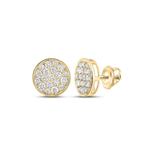 10K Yellow Gold Round Diamond Button Cluster Earrings 1ctw