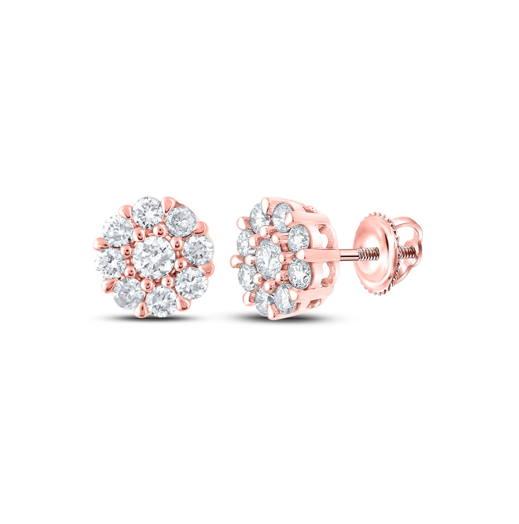 10K Yellow Or White Or Rose Gold Round Diamond Cluster Earrings