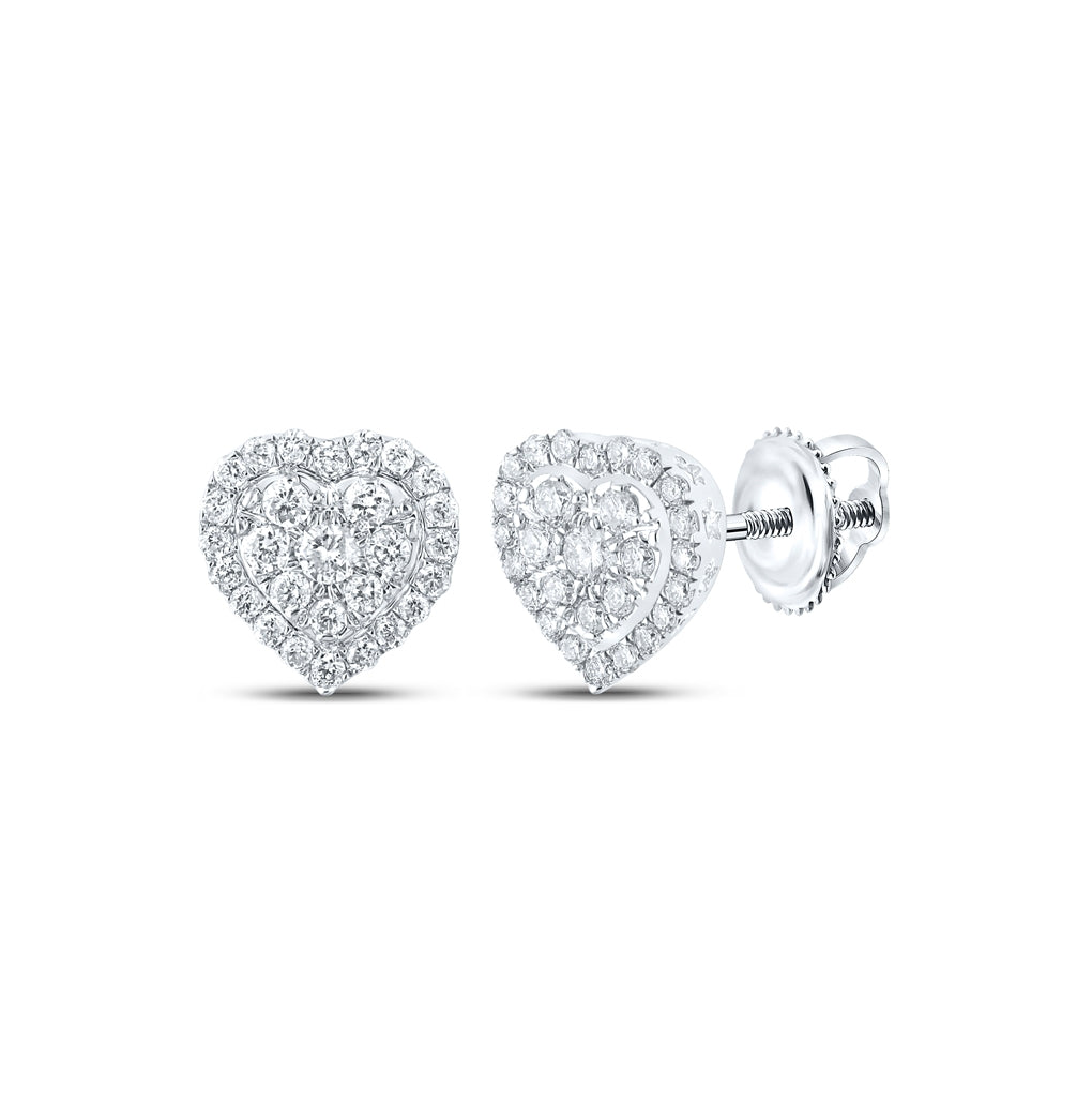 10K White Gold Womens Round Diamond Heart Earrings 1/4 Cttw, Length: 0.26 In, Width: 0.25 In