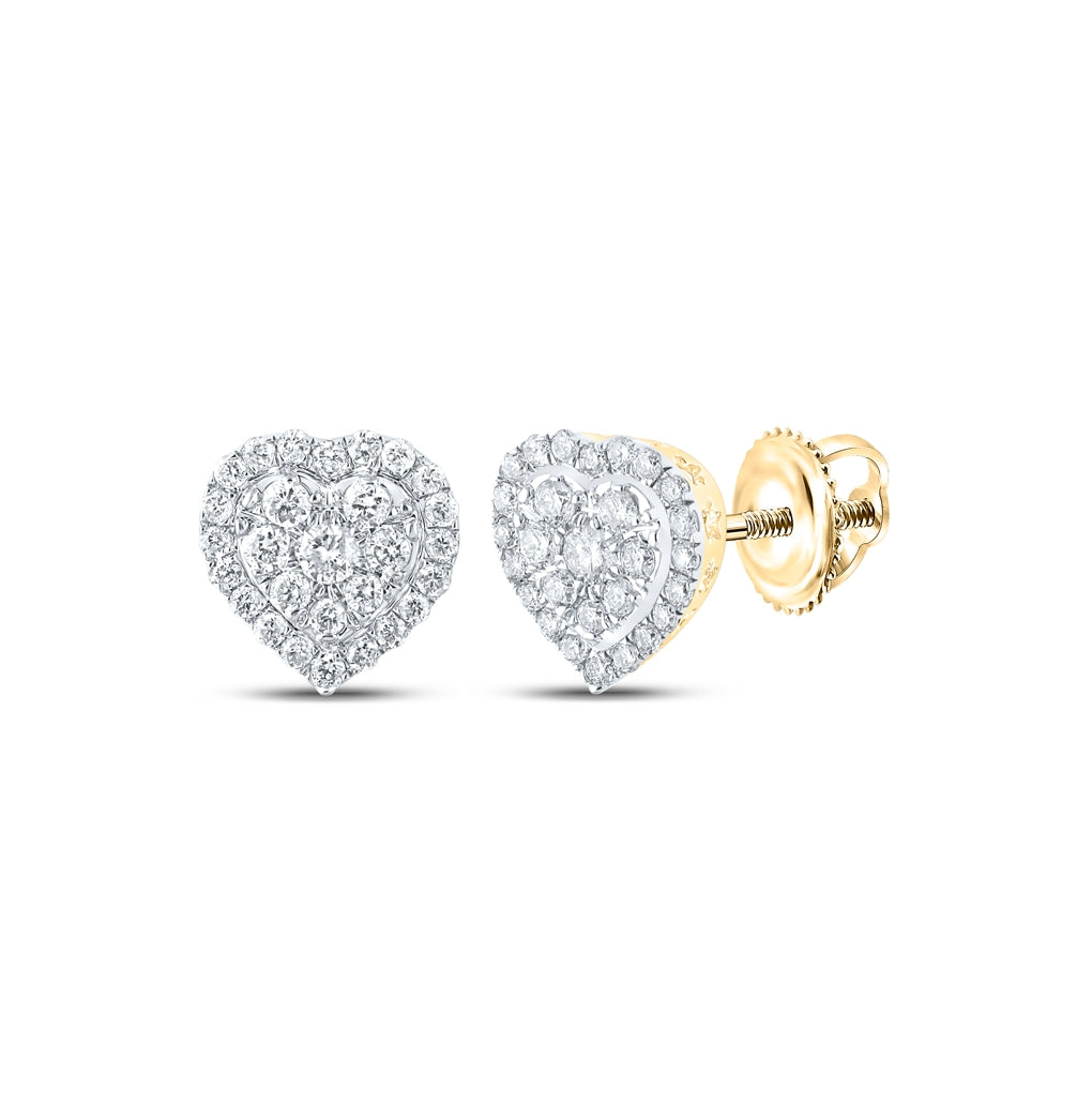 14K Yellow Gold Womens Round Diamond Heart Earrings 1/4 Cttw, Length: 0.26 In, Width: 0.25 In