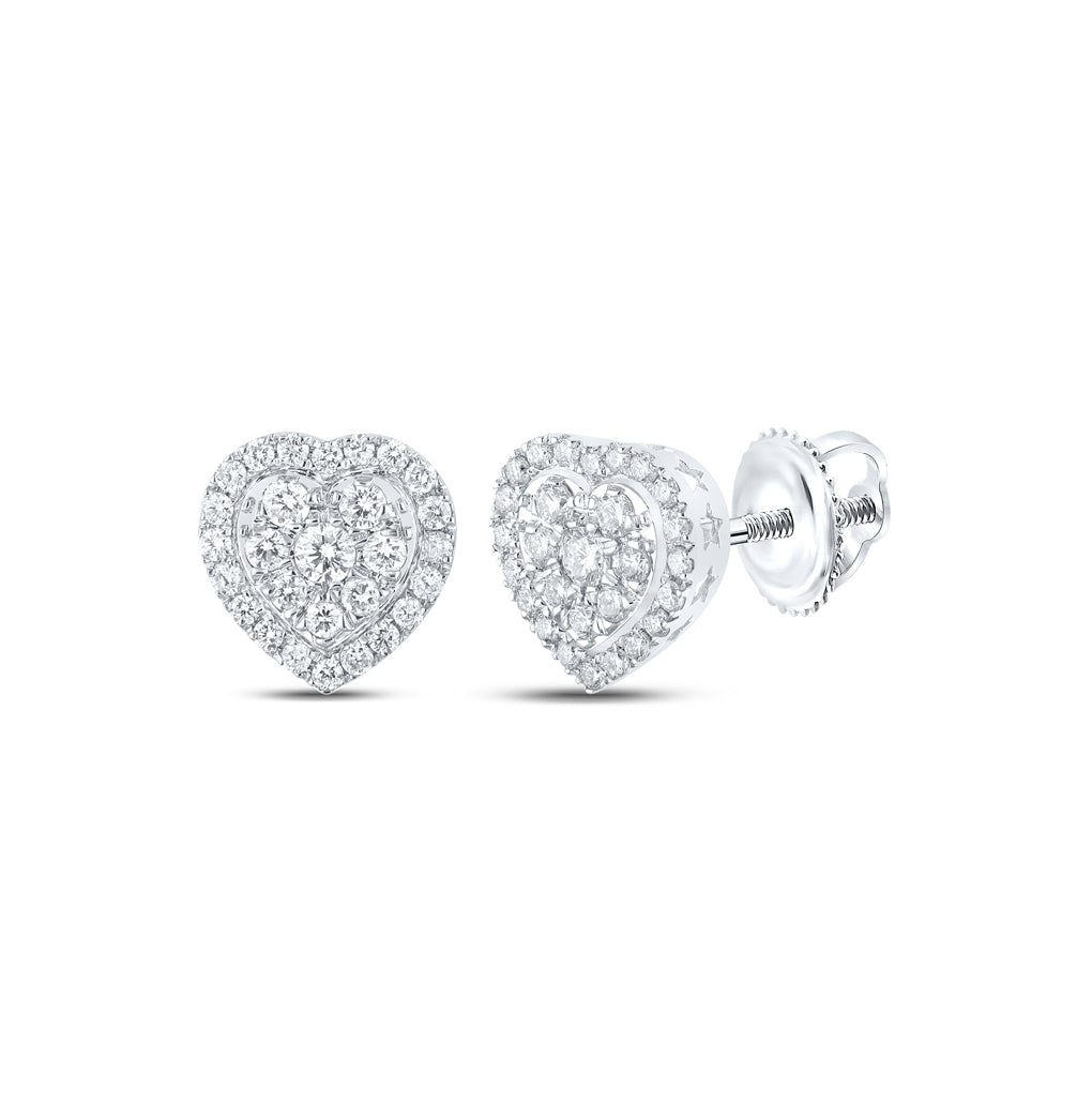 10K White Gold Womens Round Diamond Heart Earrings 1-1/2 Cttw